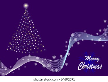 Christmas tree from stars and a wave with snowflakes. vector.