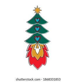Christmas tree starting as a rocket launch vector icon white flat design pictogram illustration and infographic.