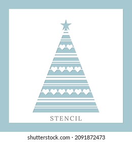 Christmas tree stencil. Template for Christmas cards, invitations. Suitable for laser cutting, plotter cutting. Winter holiday design template.
