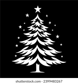 Christmas tree stencil template. Image suitable for laser cutting, plotter cutting or printing. Spruce tree, fir-tree.