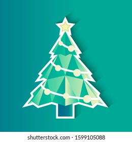 Christmas tree. Sticker Blue and Green tone. Bell, Handbell. Vector illustrator.
