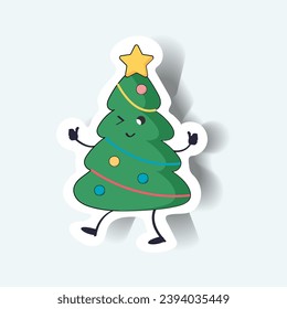Christmas tree of sticker set. Christmas projects can be extra special with a charming and colorful Christmas tree character sticker. Vector illustration.