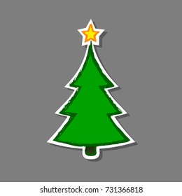 Christmas tree Sticker, vector isolated grunge illustation.
