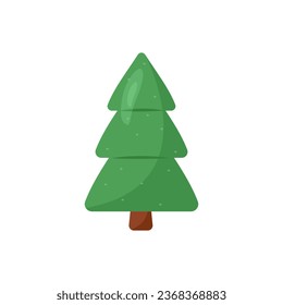 Christmas tree strewn with snowflakes, in carton flat style. Illustration on the theme of winter, Christmas, New Year. Coniferous vector tree isolated on white background.