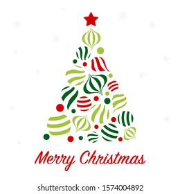 Christmas tree with striped ornament - card