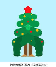 Christmas tree strong. Xmas and New Year. fir stupid strongman