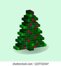Christmas tree in style 3D pixel art, NY background