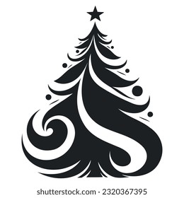 Christmas tree. stylized element. holiday monochrome sign isolated on white. vector illustration.