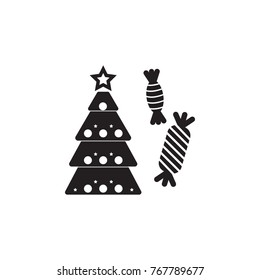 Christmas tree with sweets icon. Christmas or New Year element. Premium quality graphic design. Signs, outline symbols collection, simple icon for websites, web design, mobile app on white background