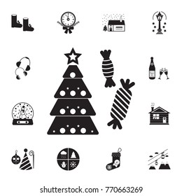 Christmas tree with sweets icon. Set of elements Christmas Holiday or New Year icons. Winter time premium quality graphic design collection icons for websites, web design on white background