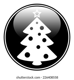 Christmas tree symbol button on white background. Vector illustration.