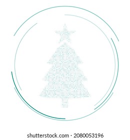 The Christmas tree symbol filled with teal dots. Pointillism style. Vector illustration on white background