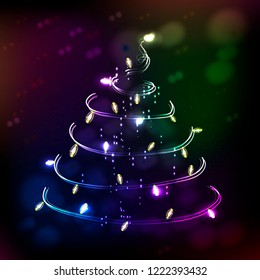 Christmas tree. symbol of Happy New Year, Merry Christmas holiday celebration. Bright shiny design. Vector
