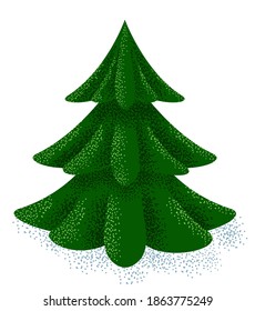 Christmas tree as a symbol of a Happy New Year, green, voluminous, with noises. Without decorations, lush stylized. Merry Christmas.