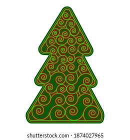 Christmas tree as symbol of Happy New Year, Merry Christmas holiday celebration. Multilayer Mandala. Vector illustration on isolated white background. Sparkle light decoration. Bright shiny design 