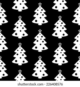 Christmas tree symbol seamless pattern on black background. Vector illustration.