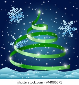 Christmas tree symbol in snow. Vector 3d illustration