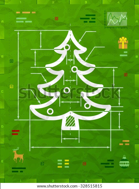 Christmas Tree Symbol Technical Blueprint Drawing Stock Vector Royalty Free 328515815