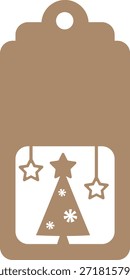 christmas tree tag gift label rectangle hole decoration holiday winter present vector simple design craft template