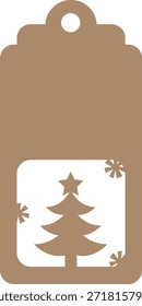 christmas tree tag gift label rectangle hole decoration holiday winter present vector simple design craft template