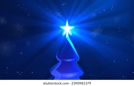 Christmas tree in technological style. Futuristic cyber Happy New Year greeting card. Winter holiday background