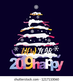 Christmas tree template banner - Happy new 2019 year and Merry Christmas