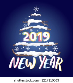 Christmas tree template banner - Happy new 2019 year and Merry Christmas
