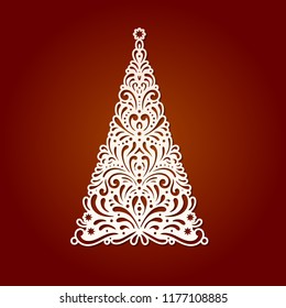 Christmas tree, template for Laser cutting. Element for decor of Christmas party invitations. Image suitable for laser cutting, plotter cutting or printing.