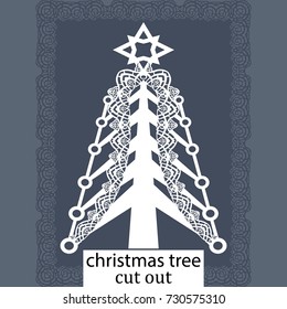 Christmas tree - a template for laser cutting. Design element for a Christmas and New Year, invitation or greeting card.  Can be cut from paper or another plate. Vector.