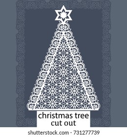 Christmas tree. Template for laser cutting. Design element for a Christmas and New Year, invitation or greeting card.  Can be cut from paper or another plate. Vector.