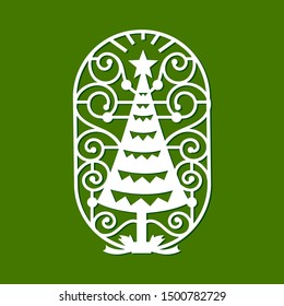 Christmas tree template for Laser and plotter cutting. Christmas party invitations and decoration. Suitable for laser cutting, plotter cutting or printing