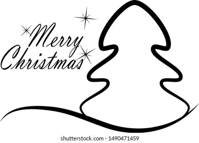 Christmas tree with text. Party poster, greeting card, banner or invitation. Xmas greeting design. Vector illustration.
