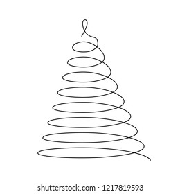 Christmas tree. Thin black wired spiral in a shape of Christmas tree. Simple modern vector illustration.