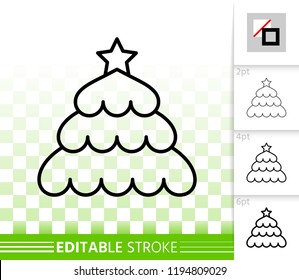 Christmas tree thin line icon. Outline sign of stylized spruce. Fir linear pictogram with different stroke width. New Year simple vector transparent symbol. Xmas tree editable stroke icon without fill