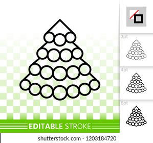 Christmas tree thin line icon. Outline sign of stylized spruce. Fir linear pictogram with different stroke width. New Year simple vector transparent symbol. Xmas tree editable stroke icon without fill