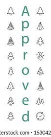 Christmas Tree thin line icon set. Stylized linear icons of artificial snow, spruce, present box fir. Editable Stroke. 32x32 Pixel Perfect.