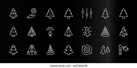 Christmas Tree thin line icon set. Stylized linear icons of artificial snow, spruce, present box fir. Editable Stroke. 32x32 Pixels