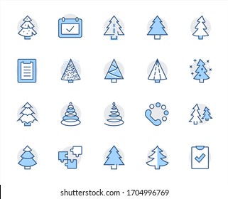 Christmas Tree thin line icon set. Stylized linear icons of artificial snow, spruce, present box fir. Editable Stroke. 32x32 Pixel Perfect