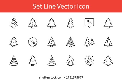 Christmas Tree thin line icon set. Stylized linear icons of artificial snow, spruce, present box fir. Editable Stroke. 32x32 Pixels