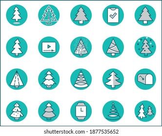 Juego de iconos de línea delgada del árbol de Navidad. Iconos lineales estilizados de nieve artificial, abeto, abeto presente. Stroke editable. 32x32 Perfecto para píxeles