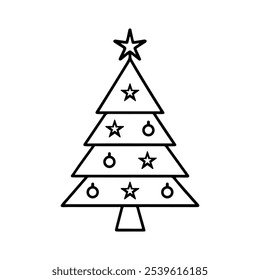 vetor de ícone de linha fina da árvore de Natal no fundo branco.