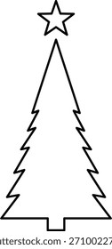 Christmas tree thin line icon. Spruce pine fir. New Year celebration outline decorated pictogram. Xmas winter element. Simple flat linear design. Logo illustration. Silhouette Vector. 