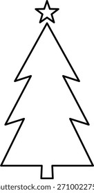 Árbol de Navidad icono de línea delgada. Abeto de pino. Esquema de celebración del Año Nuevo pictograma decorado. Elemento de invierno de Navidad. Diseño lineal plano simple. Ilustración del logotipo. Vector de silueta. 
