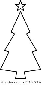 Dünnzeiliges Weihnachtsbaum-Symbol. Fichtenkieferntanne. Neujahrsfeier Umriss dekoriert Piktogramm. Weihnachtswinterelement. Einfache flache lineare Konstruktion. Logo-Abbildung. Silhouette Vector. 