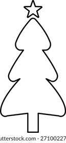 Ícone de linha fina da árvore de Natal. Abeto de abeto. Pictograma decorado da celebração do Ano Novo. Elemento de inverno Xmas. Design linear simples e plano. Ilustração do logotipo. Silhueta Vetor. 