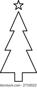 Ícone de linha fina da árvore de Natal. Abeto de abeto. Pictograma decorado da celebração do Ano Novo. Elemento de inverno Xmas. Design linear simples e plano. Ilustração do logotipo. Silhueta Vetor. 