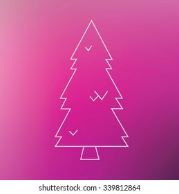 Christmas tree thin line icon on the pink blurred background