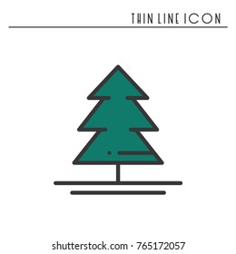 Christmas tree thin line icon. Spruce fir. New Year celebration outline decorated pictogram. Xmas winter element. Vector simple flat linear design. Logo illustration. Silhouette symbols.