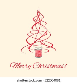 Christmas tree, thread xmas decoration, vector illustration