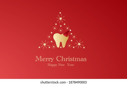 Christmas tree with tooth dental concept background. Vector illustration.